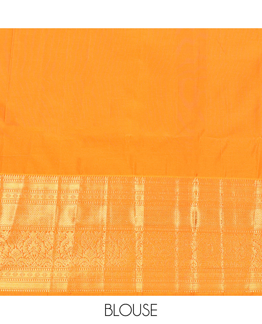 Orange Budget Silk Saree, Enthralled with Zari Buttas on Its Body, Highlighted by a Traditional Zari Design Border, Grandly Jaal-Patterned Pallu, and Paired with a Matching Blouse