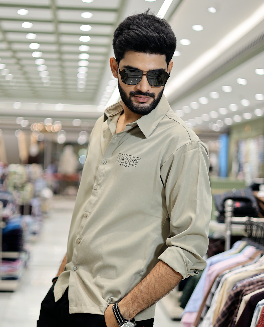 Beige Poly-Blended Back Flap Casual Shirt