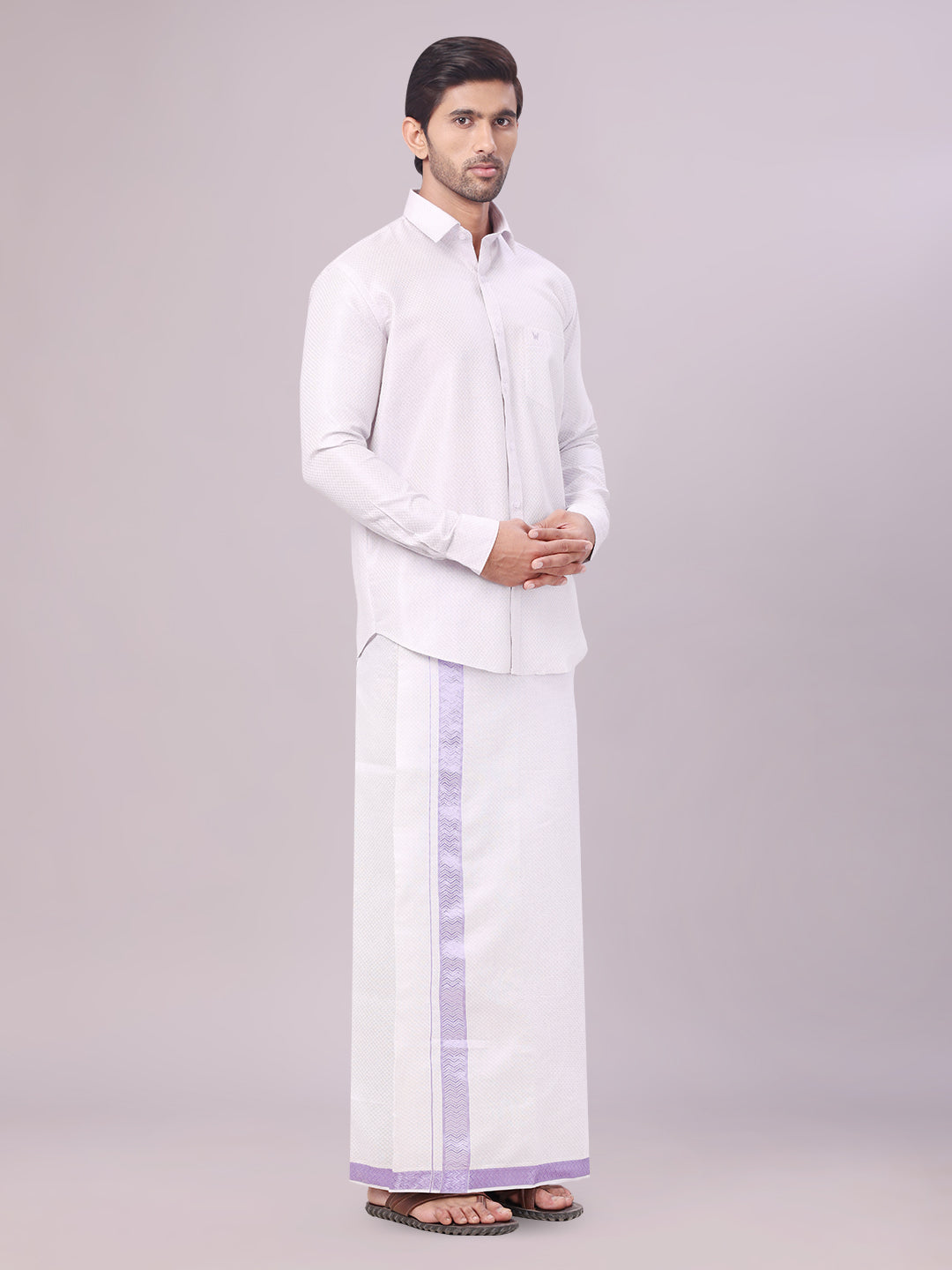 Mens Lavender Tissue Jacquard Shirt with Matching Dhoti Combo Zeus