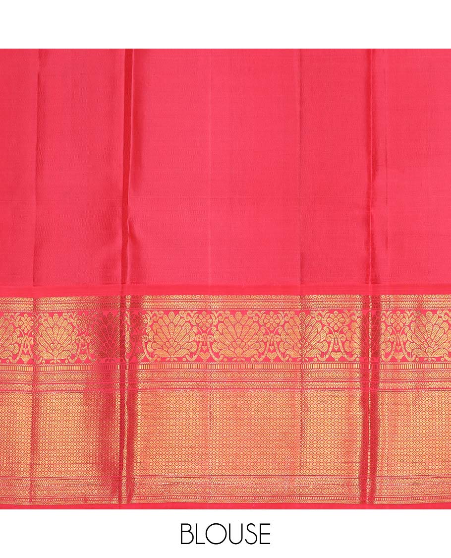 Blue pure silk half saree, mayil chakram enclosed checked skirt, contrast border and blouse of kodi visiry, neli, muthu, lavangam, and jaal, and intricate dhavani