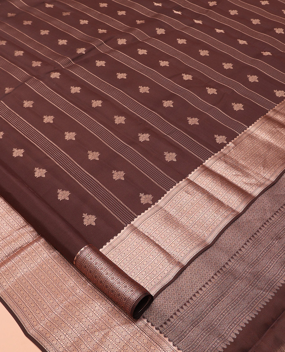 Brown Vasundhara Lite Silk Mix Saree, Elevated with Zari Butta and Stripes, a Thazampoo Rekku Traditional Border, Jaal Pallu, and a Matching Blouse