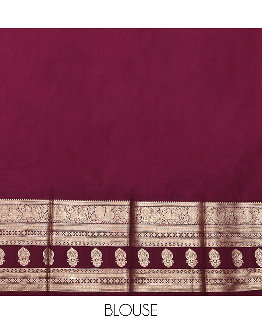 Pink Budget Silk Saree, Enriched with Zari Buttas All Over Its Body, Complemented by Contrast Traditional Zari Designs Woven Border, Grand Chevron Design Pallu and Paired with a Contrast Blouse