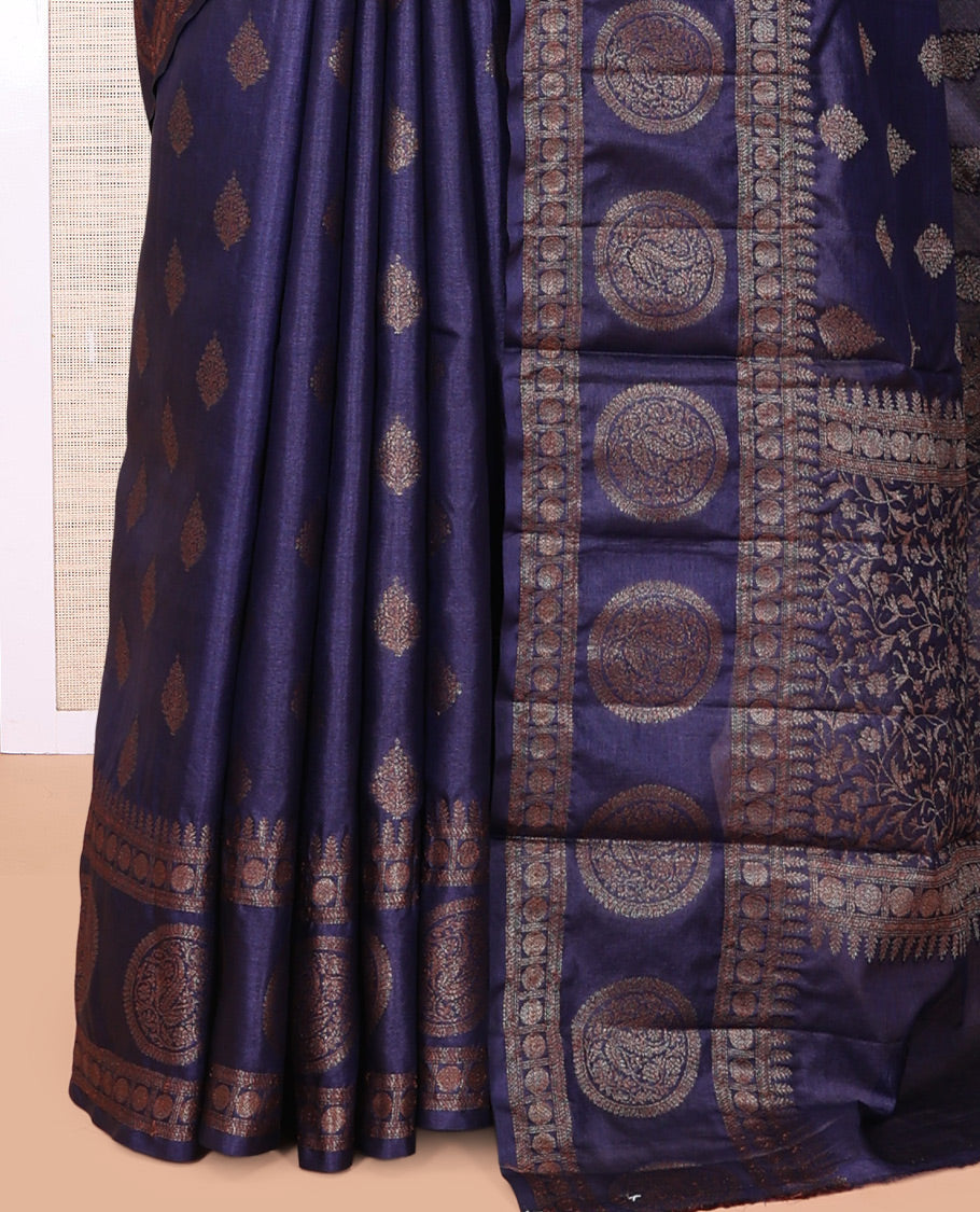 Blue Tussar Silk Saree