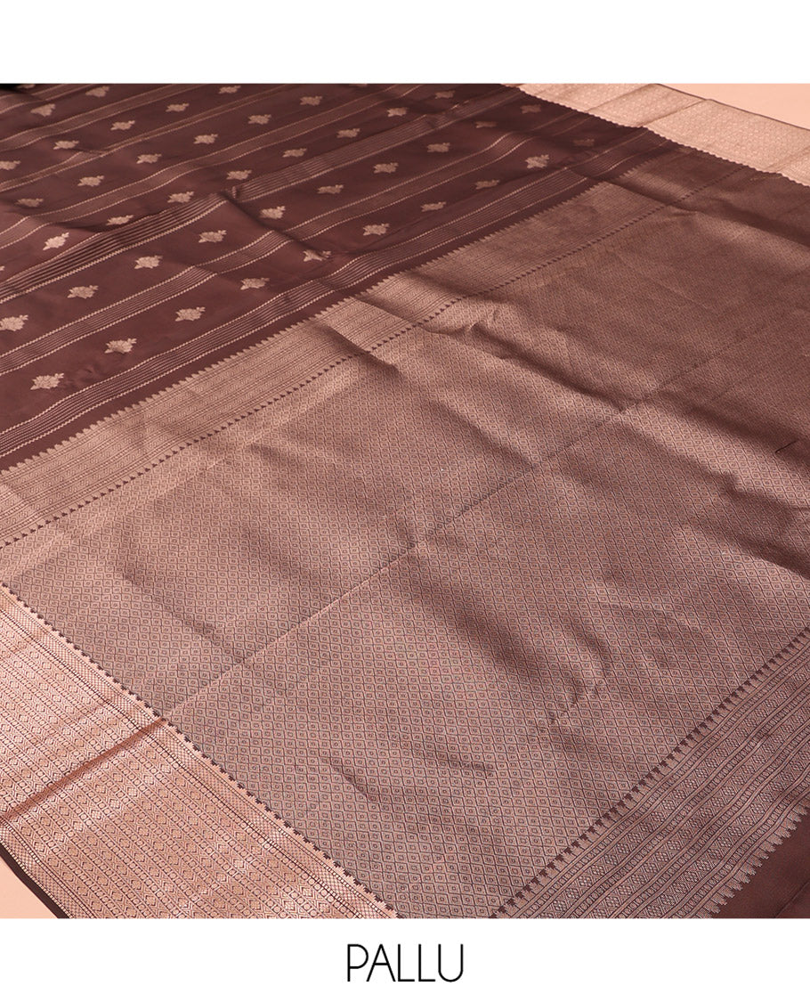 Brown Vasundhara Lite Silk Mix Saree, Elevated with Zari Butta and Stripes, a Thazampoo Rekku Traditional Border, Jaal Pallu, and a Matching Blouse