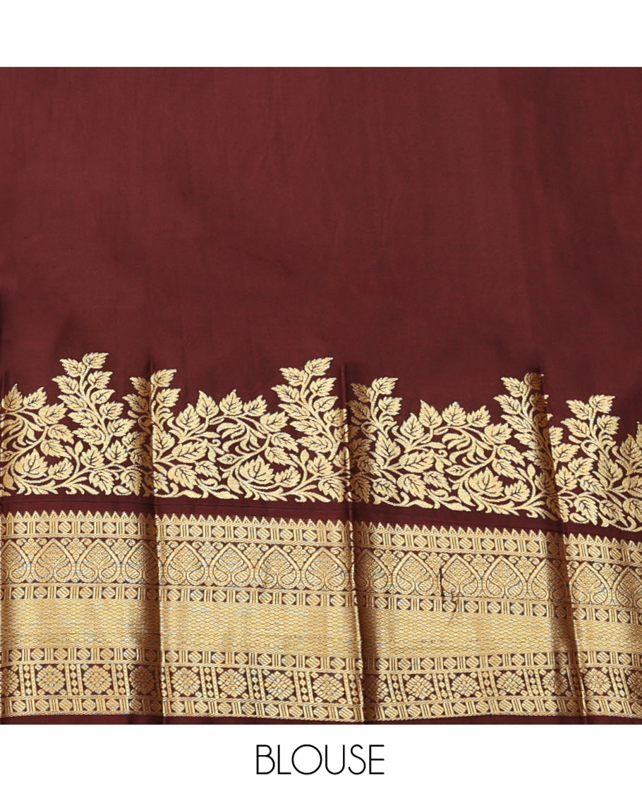 Blue Budget Silk Saree, Accentuated with Zari Buttas, Complemented by a Contrast Traditional Zari Border, Jaal Pallu, and a Contrast Blouse