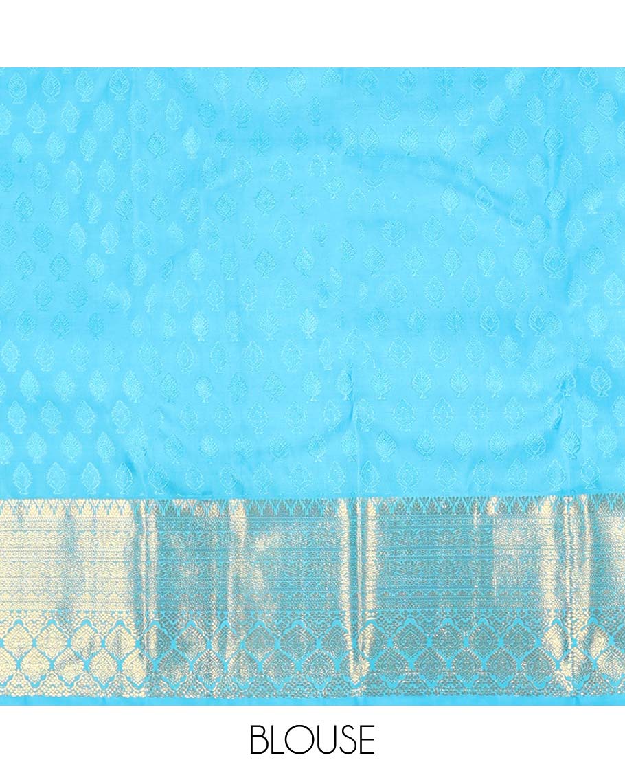 light blue floral jaal design silk saree with self intricate zari design border & floral design pallu