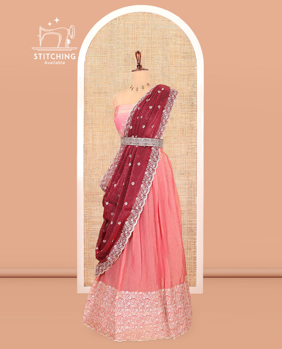 Peach Moss Organza Half-Saree