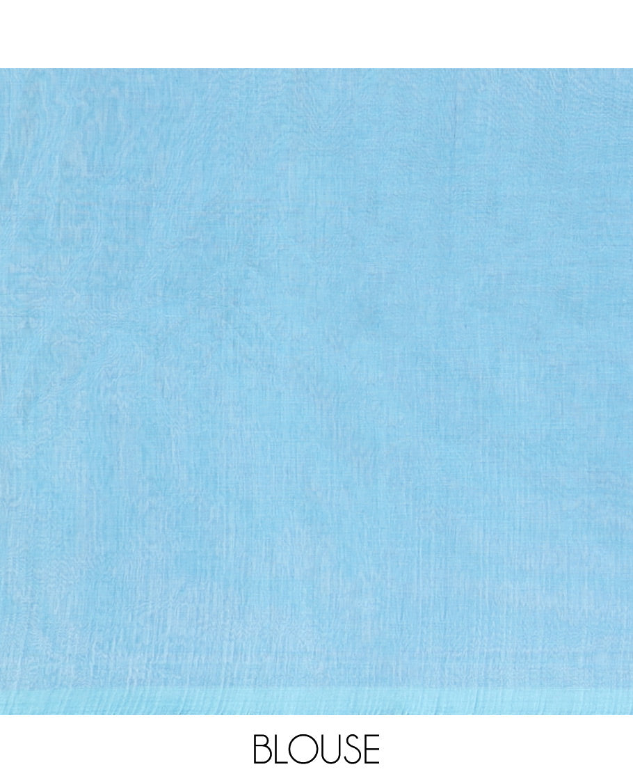 Borderless blue buttas Coimbatore cotton saree, self-pallu of jaal design