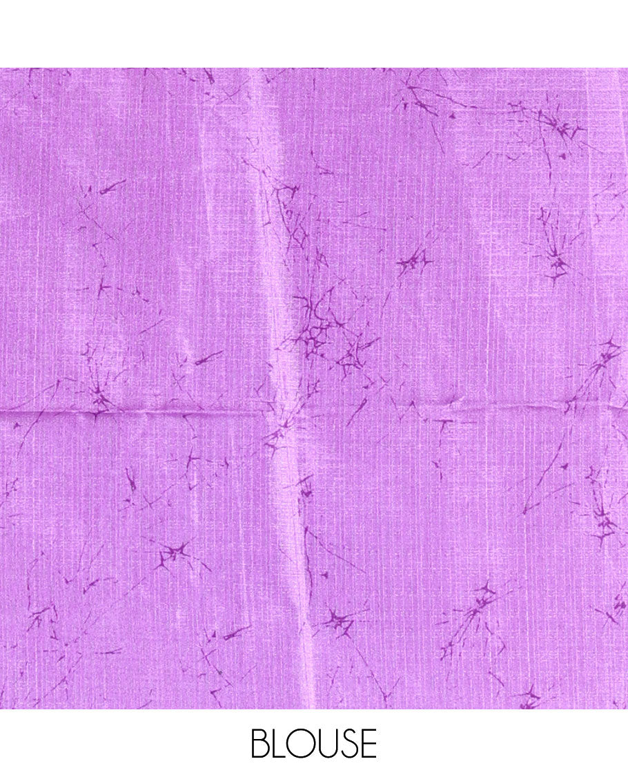 Borderless lavender abstract-style star motifs abstract printed art khadi cotton saree, abstract-style printed pallu, and a matching blouse