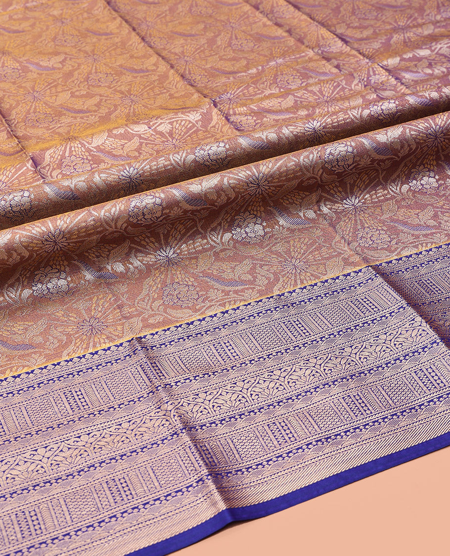 Brown Dual-Tone Art Silk Half-Saree, Accentuated with Jacquard Design, Contrast Traditional Zari Border, and Paired with a Matching Blouse