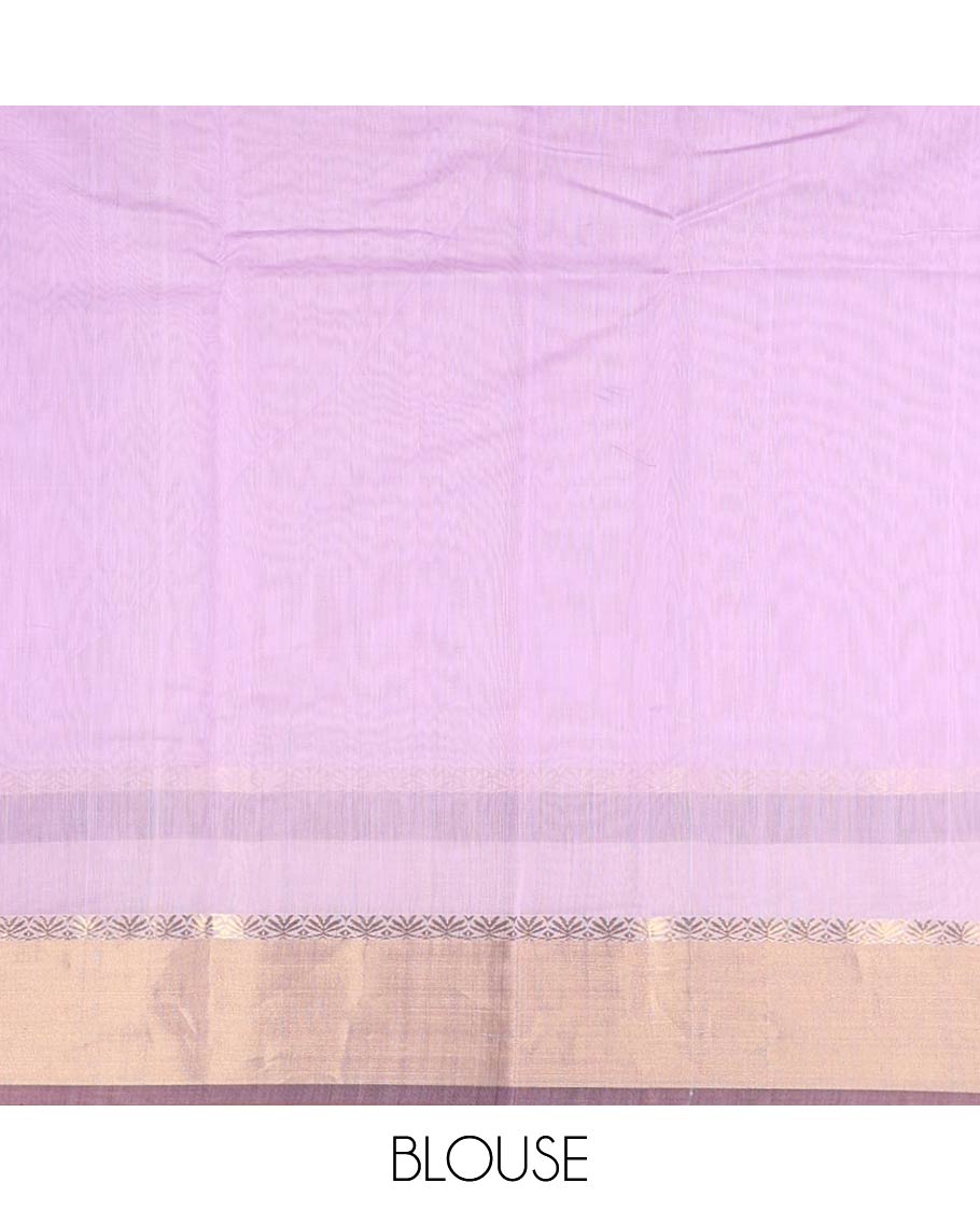 Lavender motifs chanderi cotton saree with contrast border & leaf motifs, striped pallu