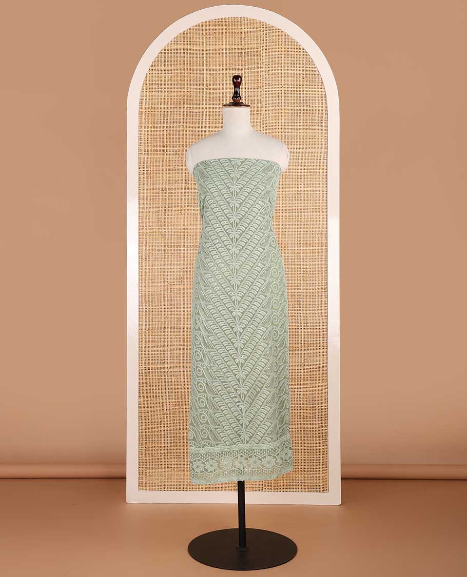 Pista green shifli sequins embroidery georgette chudidhar material top with american crepe pant & sequins embroidery, scallop cut dupatta