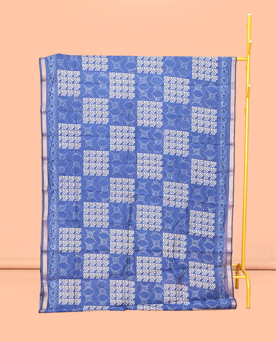 Green Mul Mul Cotton Saree, Elevated with Floral-Geometric Print, a Subtle Border, a Geometric-Printed Pallu, and a Matching Blouse