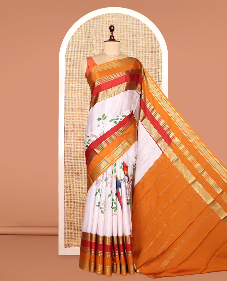 White Mysore Silk Saree