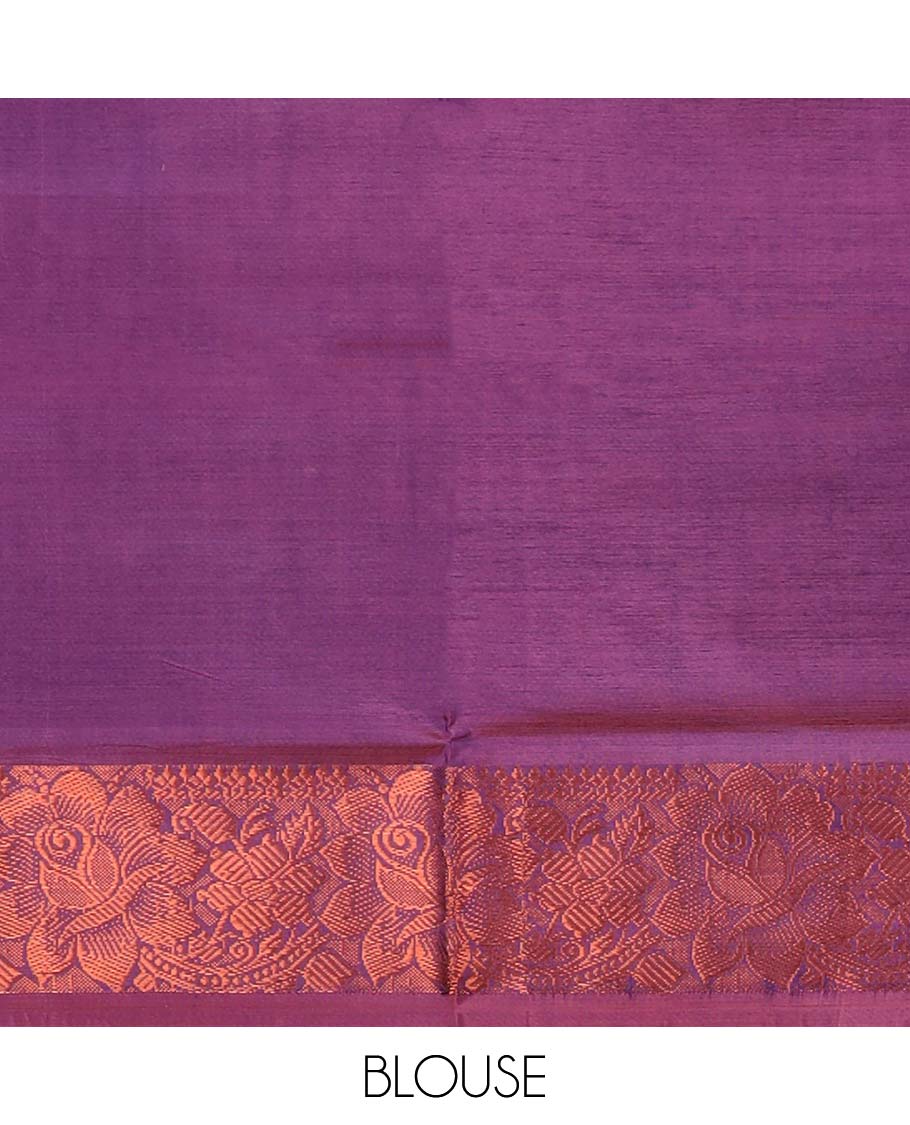 Brown floral motifs banana pith saree with contrast zari border & striped zari with floral motifs pallu