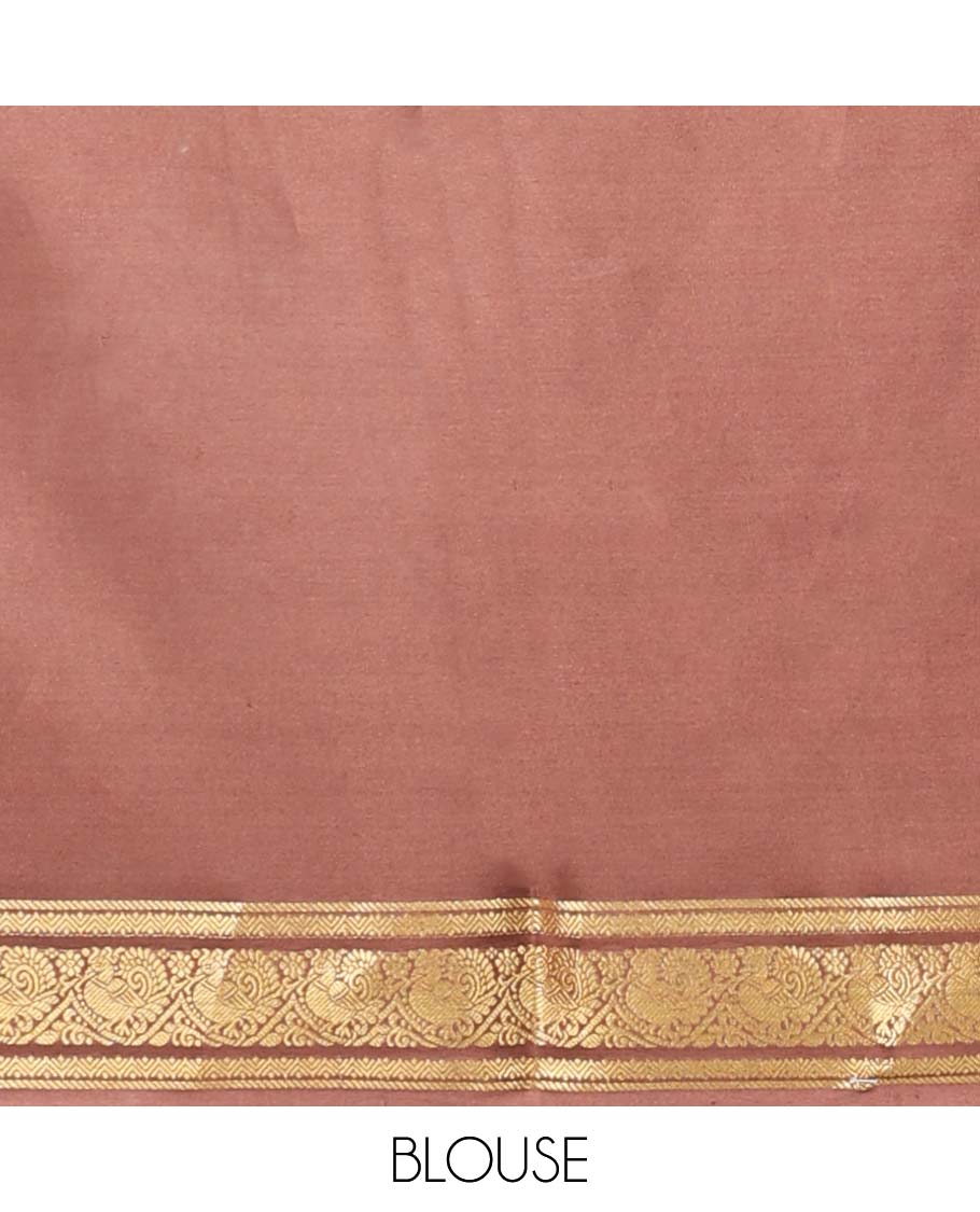 Cream floral vine design mysore silk saree with contrast traditional border & striped zari pallu