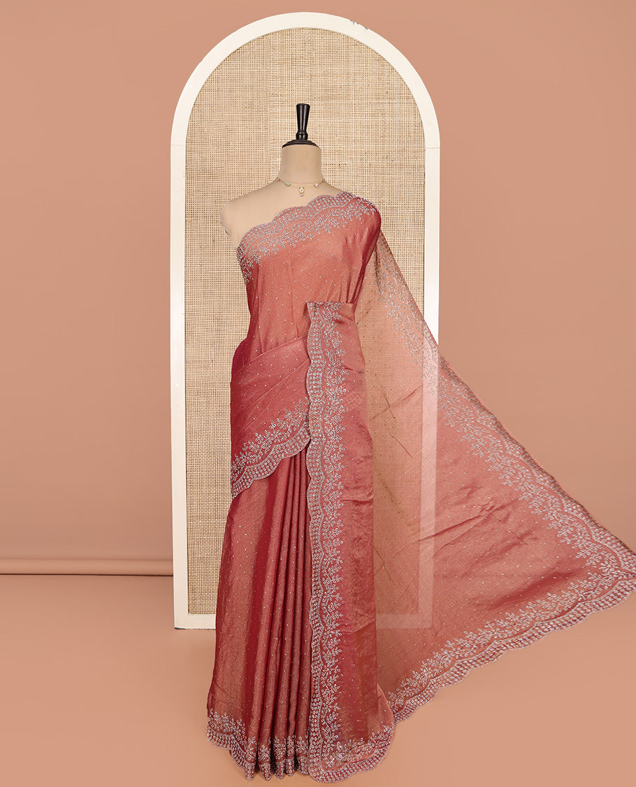 Orange Designer Saree, Elevated with Stonework, Scallop Stonework Border, Self Pallu, and Matching Blouse