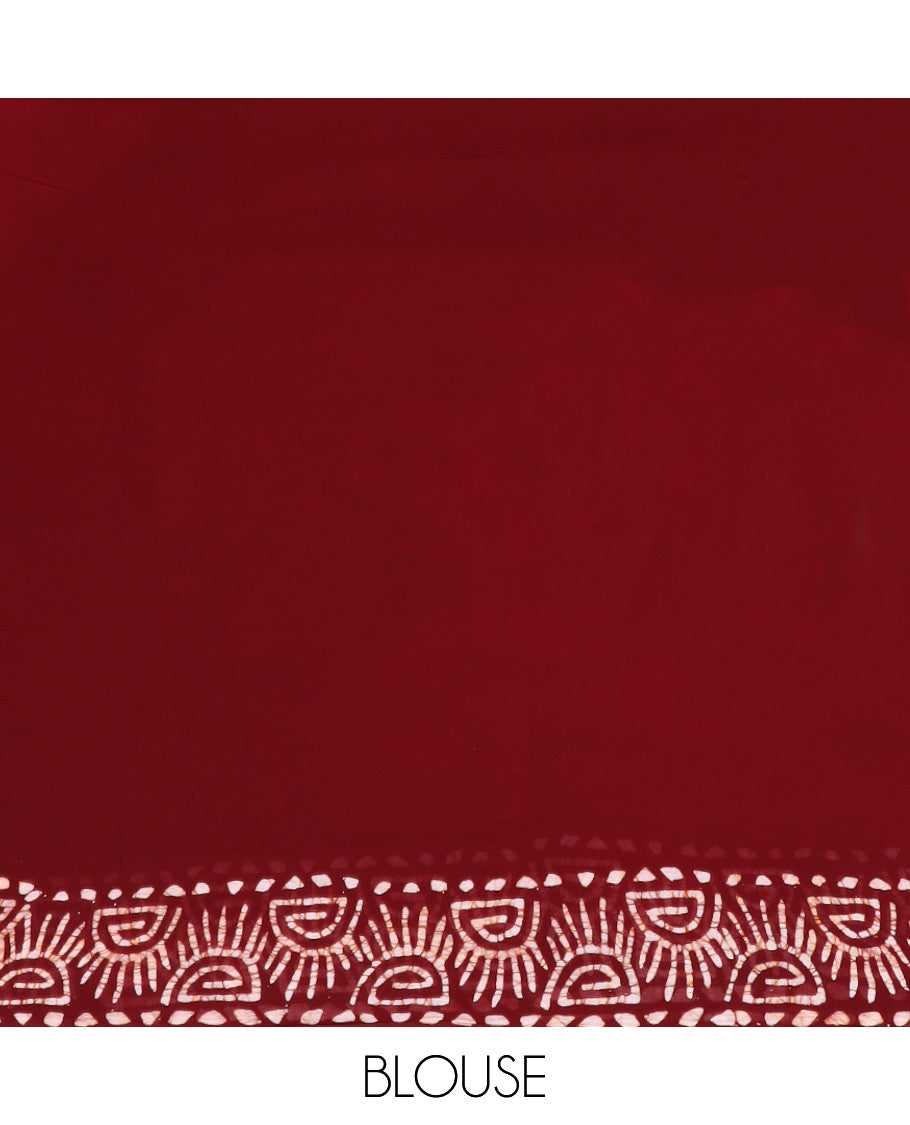 Maroon pathink print georgette saree with pathink print pallu & running blouse