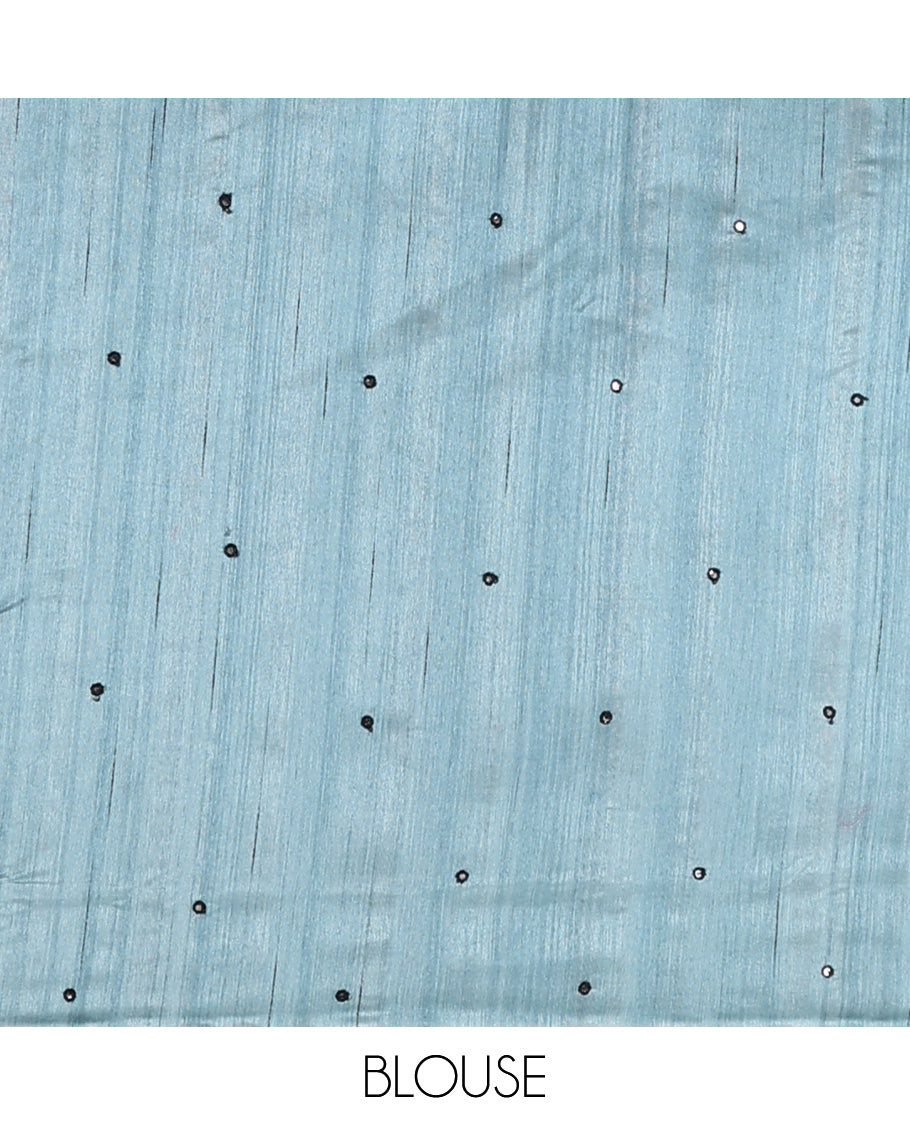 Blue all-over lake inspried design tussar saree with scallop border