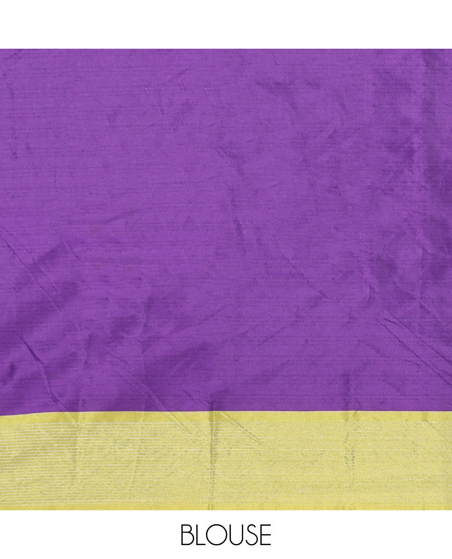 Violet Aarani Gift Saree, Steeped with Stripes on Its Body, Complemented by a Contrast Border, a Self-Pallu of Stripes, and Paired with a Matching Blouse