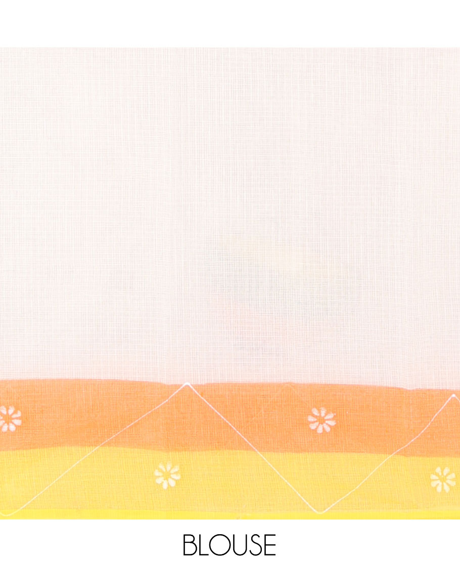 Cream Kota Doria Saree with Artful Warli Print, a Contrast Border, Village Printed Pallu, and a Matching Blouse
