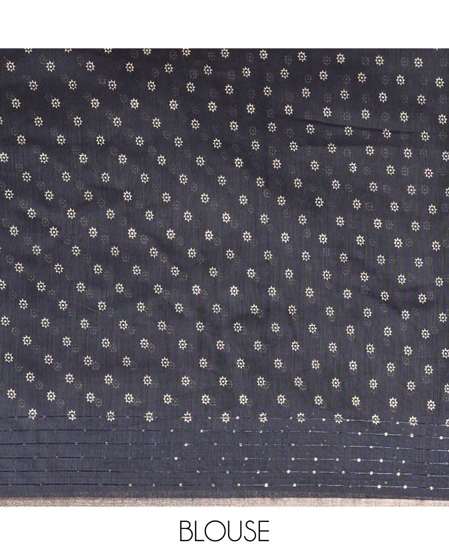 Grey worli printed soft mercerised cotton saree with sequins work border & printed pallu along with butta design blouse