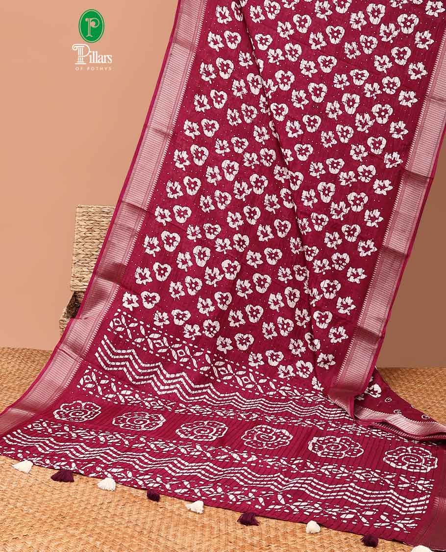 Wine pathik print , sequins design dola silk saree with copper thread border & small pathik printed blouse