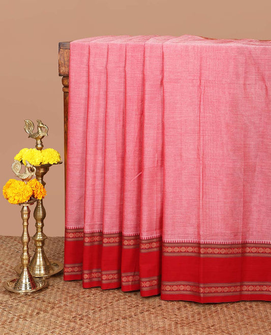 Onion pink narayanapet cotton saree with ganga jamuna border & striped pallu along with running blouse