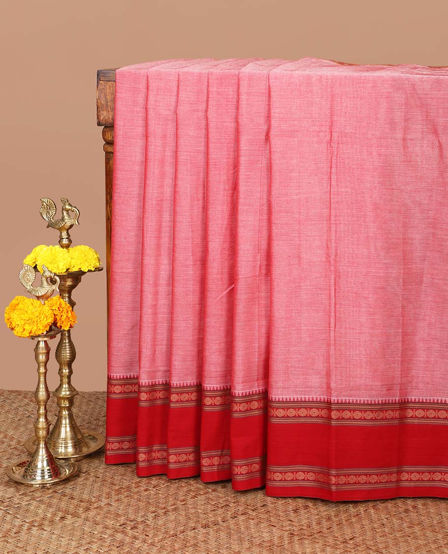Onion pink narayanapet cotton saree with ganga jamuna border & striped pallu along with running blouse