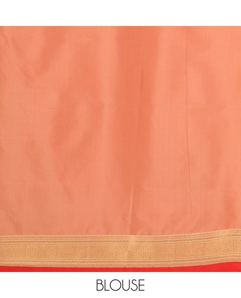 Red zari buttas semi-soft silk saree, contrast rettai pettu traditional zari border & grand ogee patterned pallu