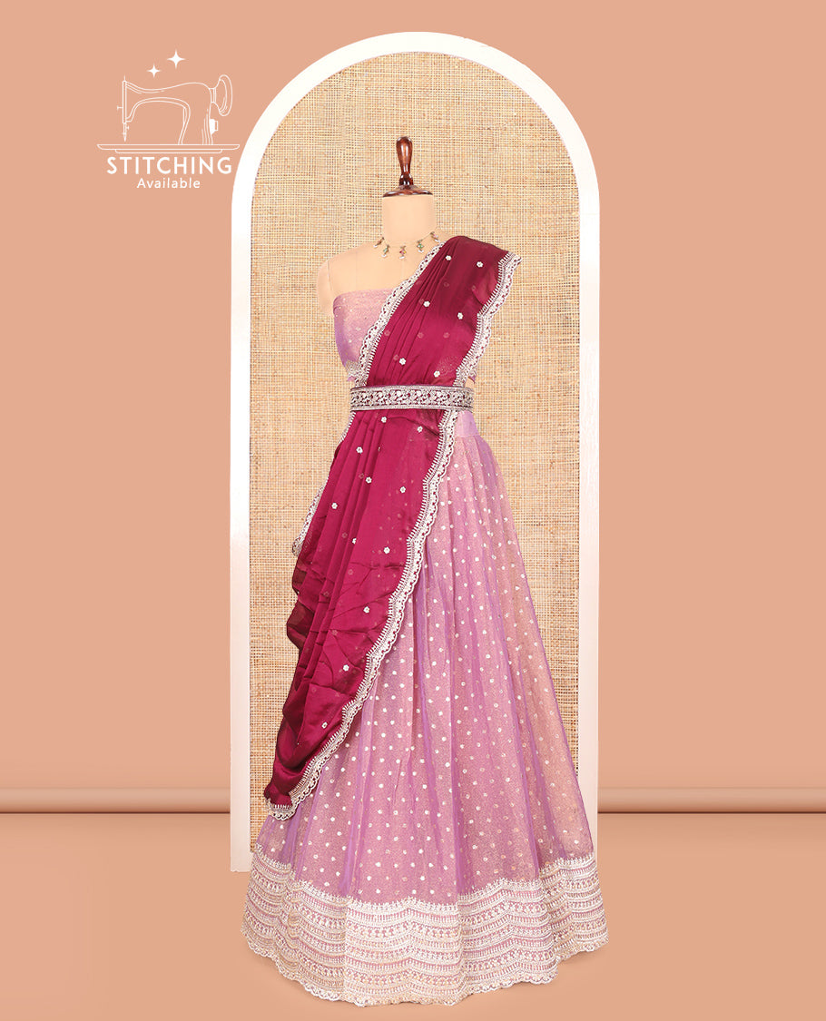 Dark Lavender Moss Organza Half-Saree