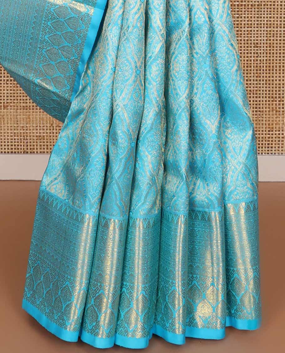 light blue floral jaal design silk saree with self intricate zari design border & floral design pallu