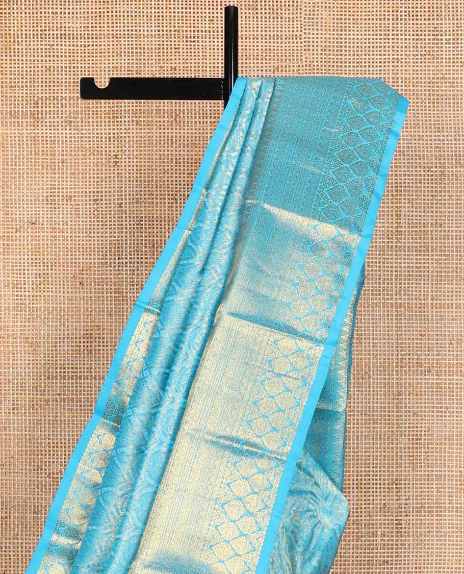 light blue floral jaal design silk saree with self intricate zari design border & floral design pallu