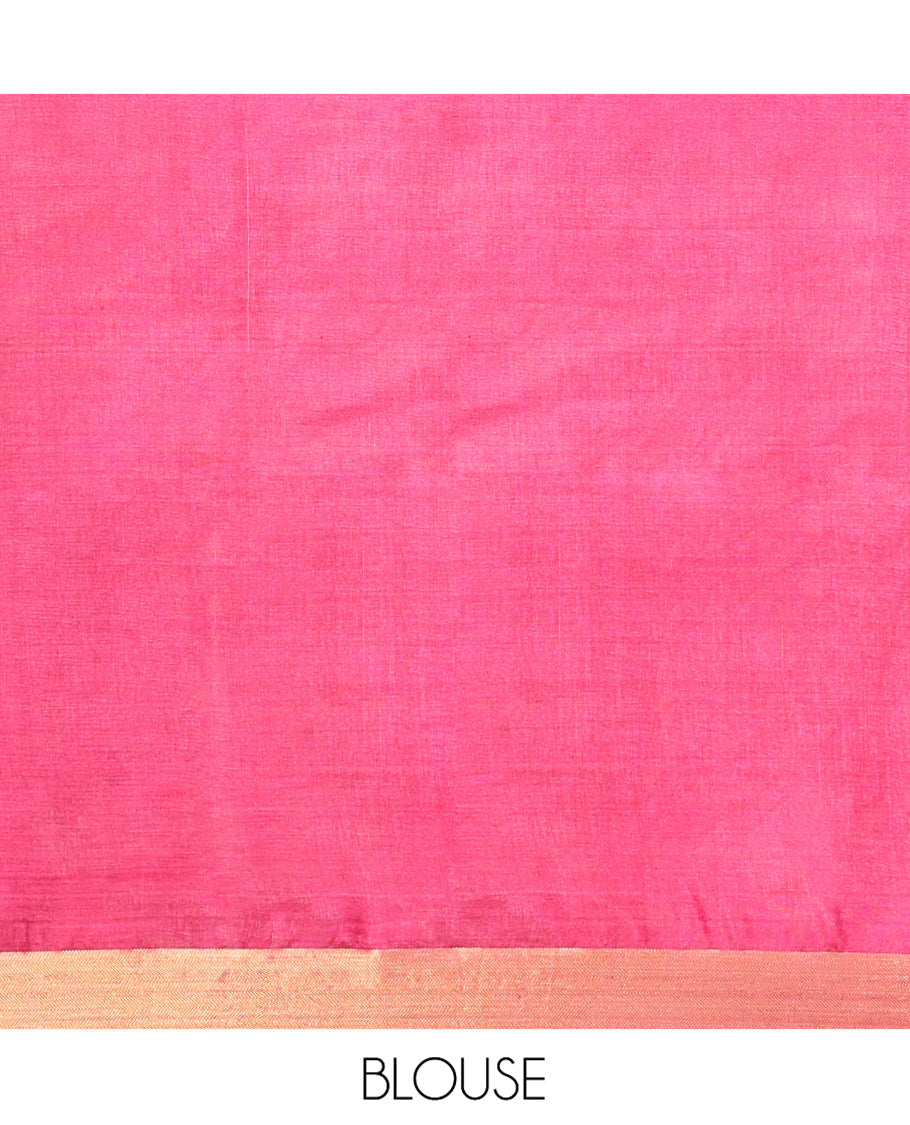 Pink Banana Pith Saree, Graced with Buttas All Over Its Body, Highlighted by Self-Border, Pallu of Zari Stripes, and Paired with a Matching Blouse