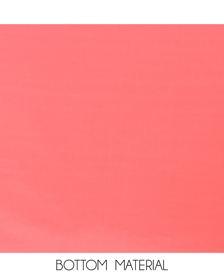 Peach jacquard, ajrakh print, mirror work crepe chudidhar material top with american crepe pant & chinnon ajrakh print, mirror work dupatta