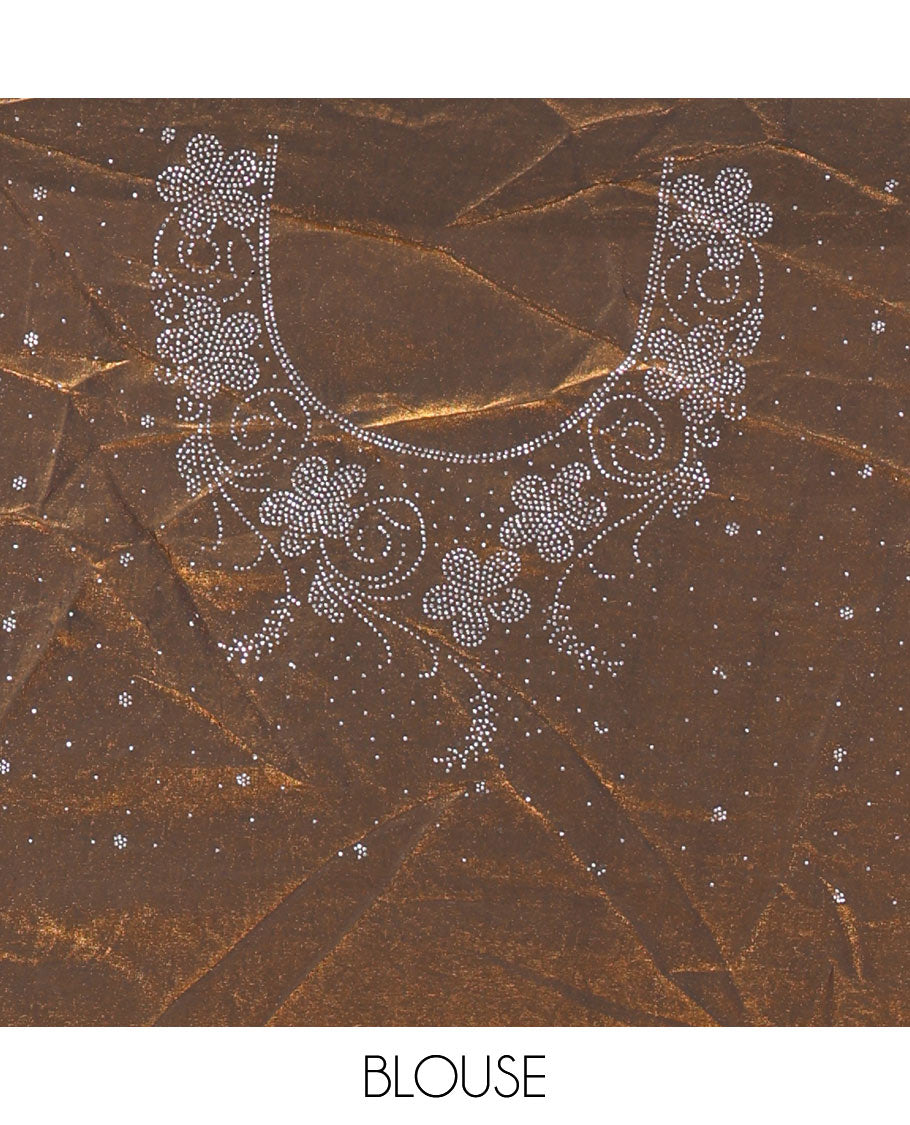 Mehendi green horizontally swarovski stone striped fendi chiffon saree, swarovski stone work border, and a plain blouse