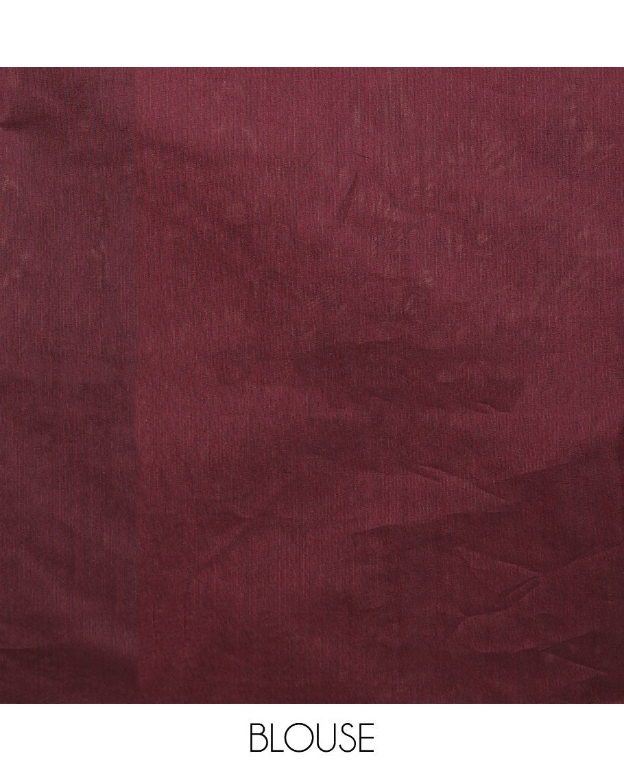 Brown striped, floral design semi silk saree with jaal design pallu