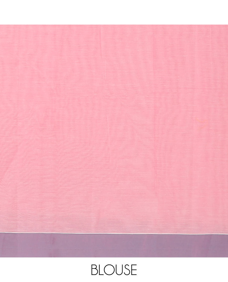 Light pink floral design kanchi cotton saree with contrast plain border & floral design pallu