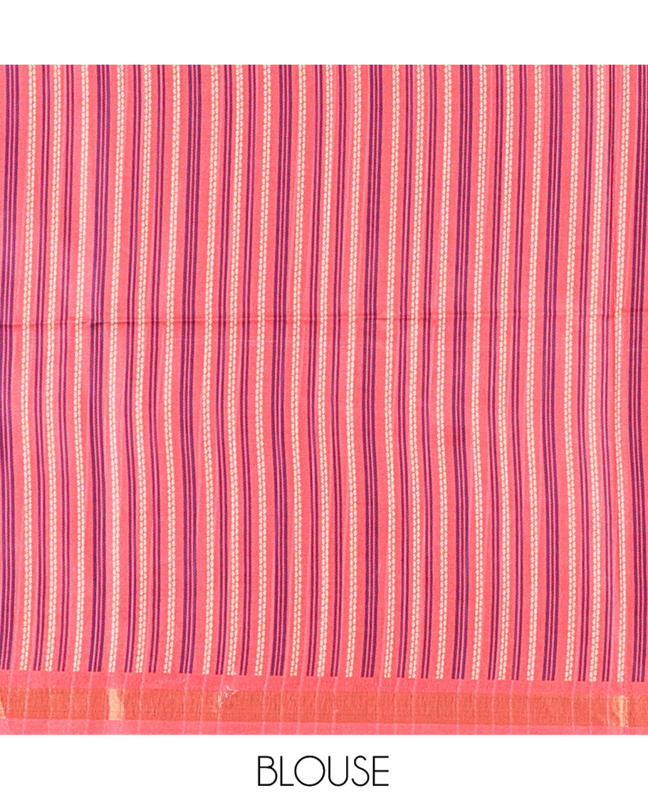 Purple Kathan Silk Saree Adorned with Buttas, Contrast Temple Border, Temple pallu, and Striped Blouse
