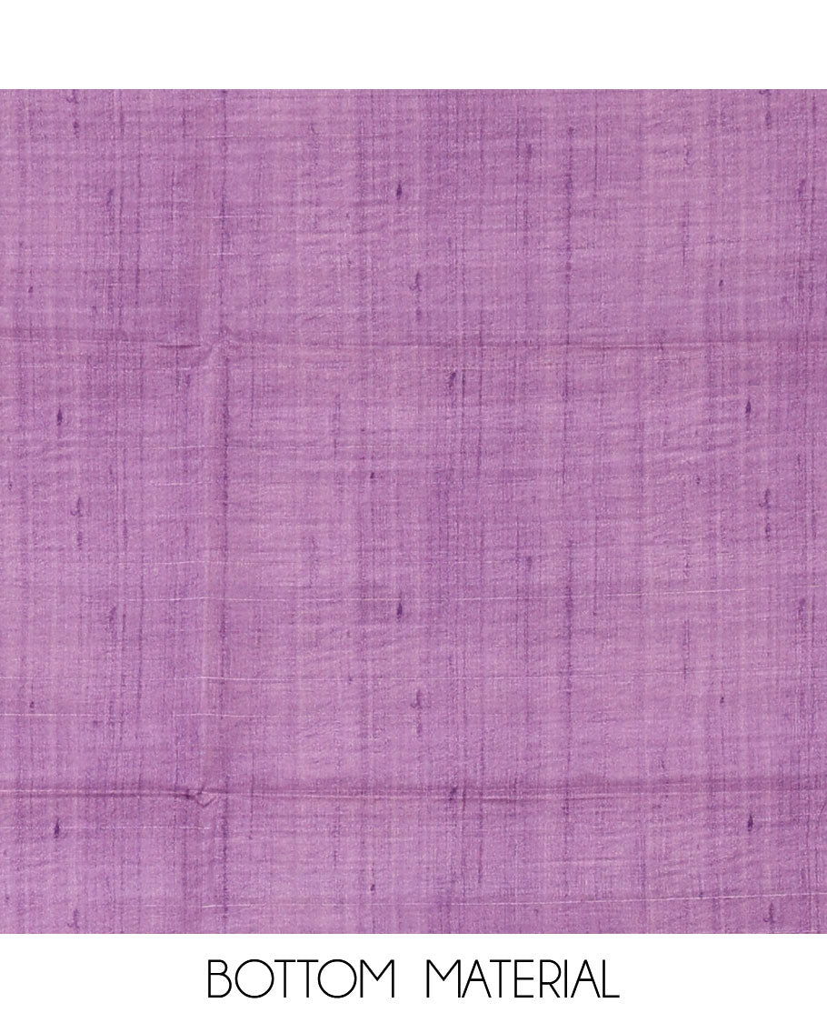 Purple semi-tussar material chudidar set, triangle printed top, heathered bottom & dupatta of triangle & four-petal floral print