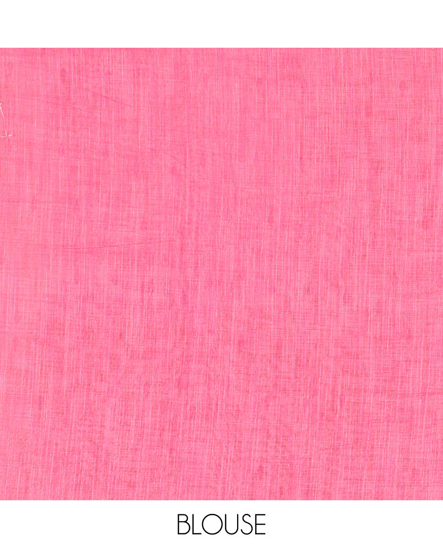 Borderless lavender umbrella motifs printed linen cotton saree, self-pallu of big umbrella motifs and contrast blouse