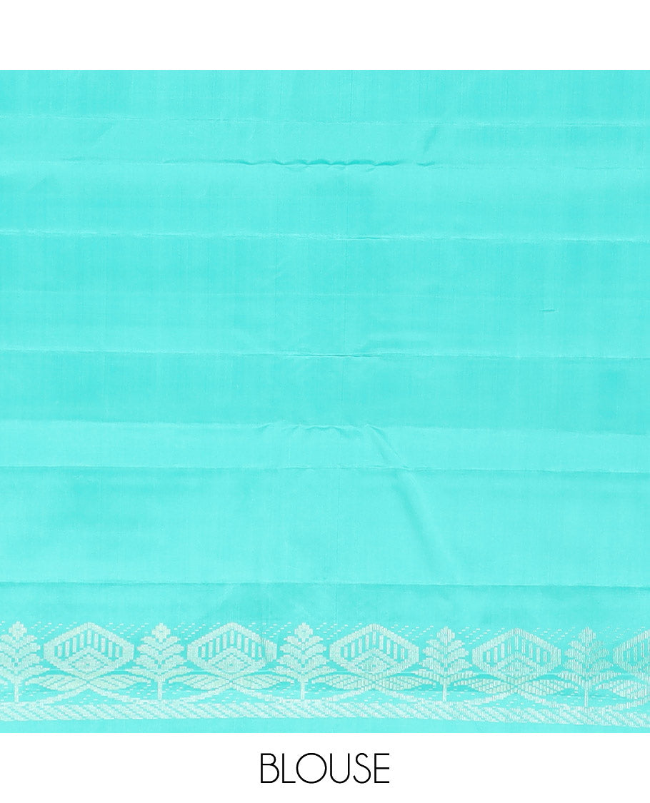Borderless pink bird design kancheepuram silk sareee with geometric design pallu
