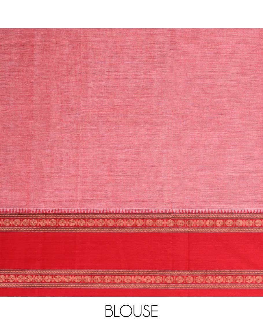 Onion pink narayanapet cotton saree with ganga jamuna border & striped pallu along with running blouse