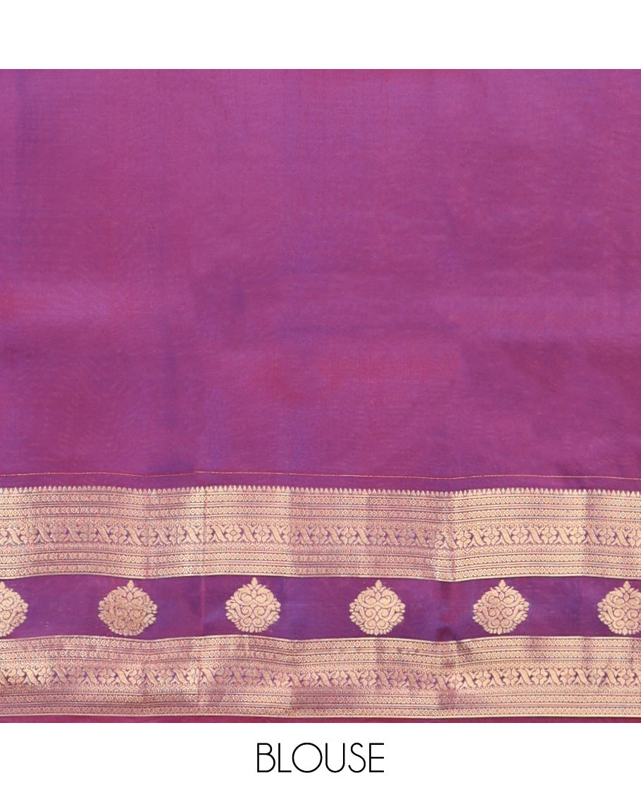 Blue Vasundhara Lite Silk Mix Saree, Elevated with Zari Buttas All Over Its Body, Complemented by a Contrast Border of Rekku, Diamond, Cross Kamalam and Zari Designs, Grand Floral Design Pallu, and Paired with a Contrast Blouse