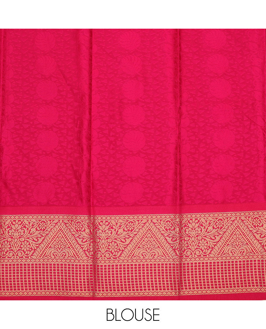 Powder blue art silk material pavadai set, zari buttas pavadai, contrast blouse & traditional zari border