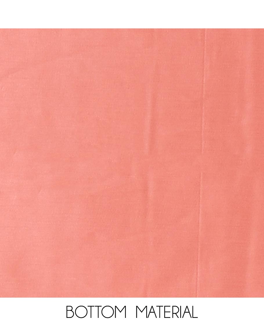 Cream with peach semi-chanderi material churidar set, floral jaal jacquard top, contrast taffeta silk bottom, and jamdani style dupatta