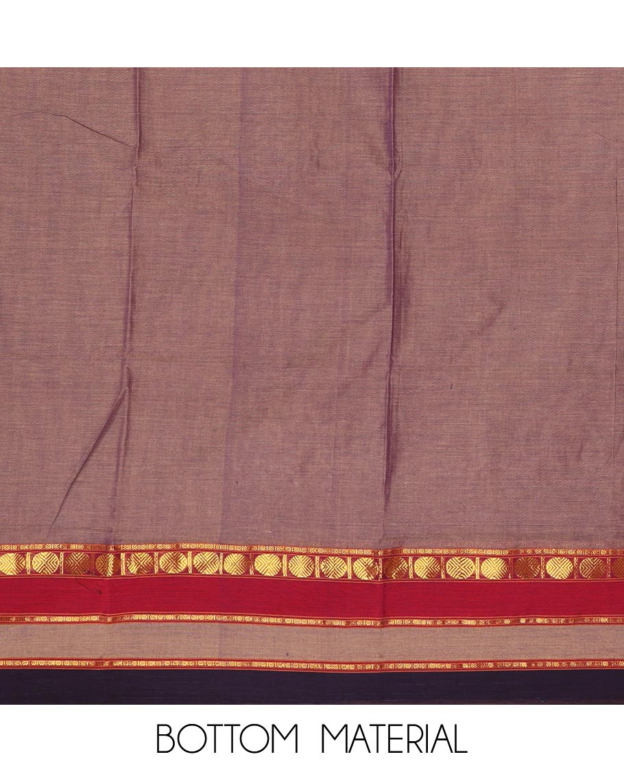 Lavender mercerized cotton material chudidar set,plain contrast traditional rudraksham border top,matching bottom & 2-sided rudraksham border dupatta
