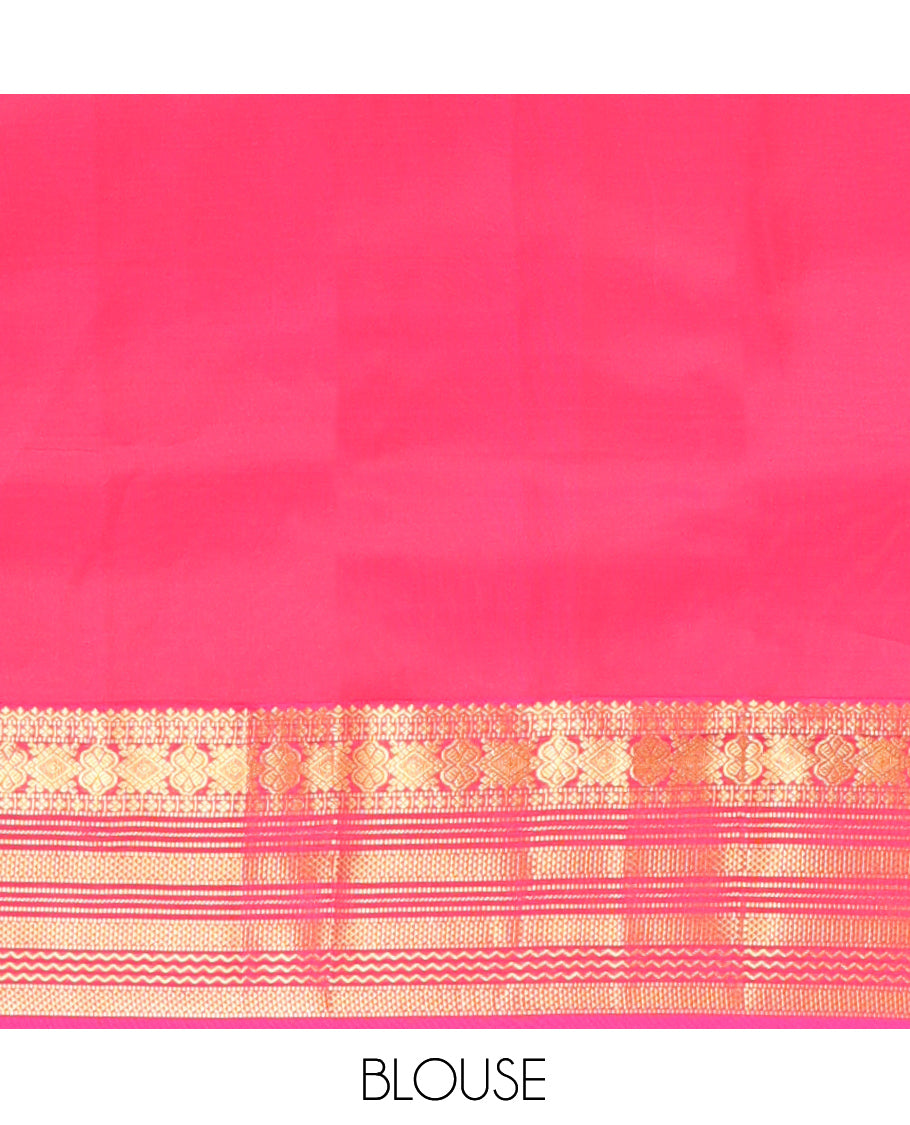 Blue Buttas-Checked Vasundhara Lite Silkmix Saree, Contrast Ara Maadam Border, Grand Pallu, Contrast Blouse