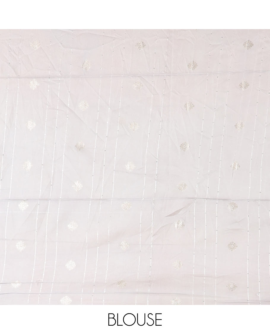 Multi-color uniquely printed & zari striped semi-banaras crepe saree, contrast traditional zari border & striped pallu