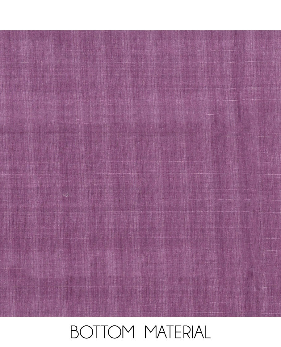 Purple semi-tussar material chudidar set,geometric & kantha print top,heathered plain bottom & dupatta of geometric & floral print